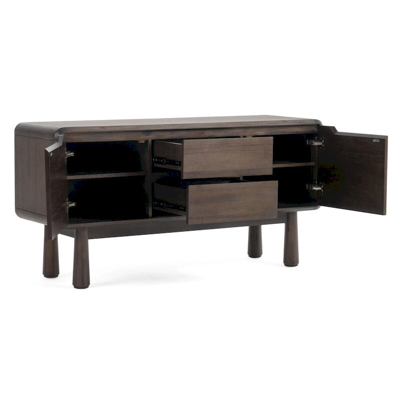 Modern Dark Acacia-Finished Buffet with Storage Drawers