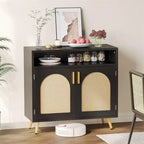Rattan Buffet Sideboard Cabinet with Adjustable Shelves - 13.78D x 31.49W x 29.53H