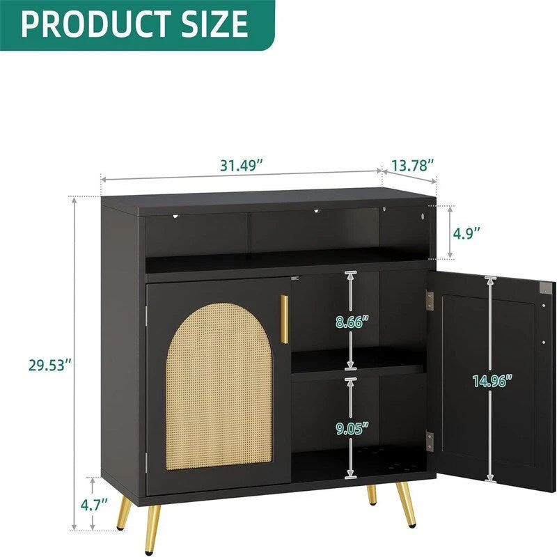 Rattan Buffet Sideboard Cabinet with Adjustable Shelves - 13.78D x 31.49W x 29.53H