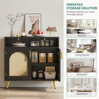 Rattan Buffet Sideboard Cabinet with Adjustable Shelves - 13.78D x 31.49W x 29.53H