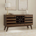 Solid Acacia Wood 60 Inch Sideboard with Wine Storage Rustic Natural Brown