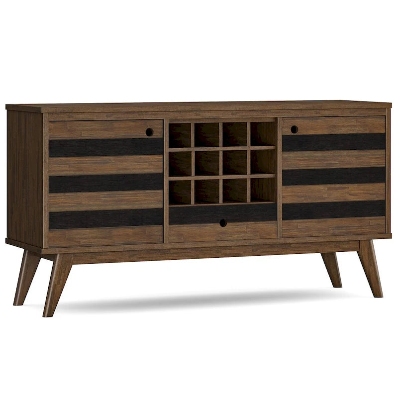 Solid Acacia Wood 60 Inch Sideboard with Wine Storage Rustic Natural Brown