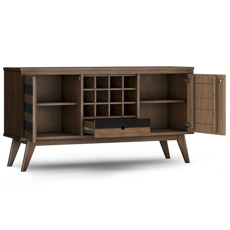 Solid Acacia Wood 60 Inch Sideboard with Wine Storage Rustic Natural Brown