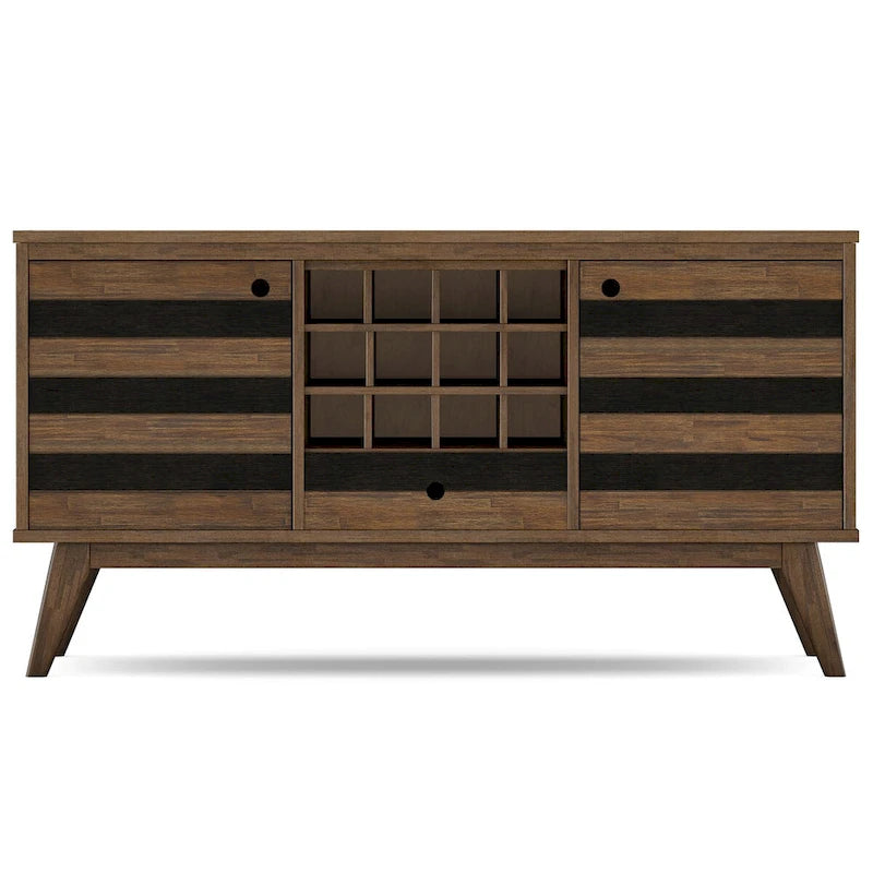 Solid Acacia Wood 60 Inch Sideboard with Wine Storage Rustic Natural Brown