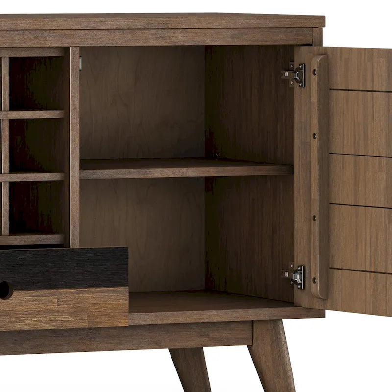 Solid Acacia Wood 60 Inch Sideboard with Wine Storage Rustic Natural Brown