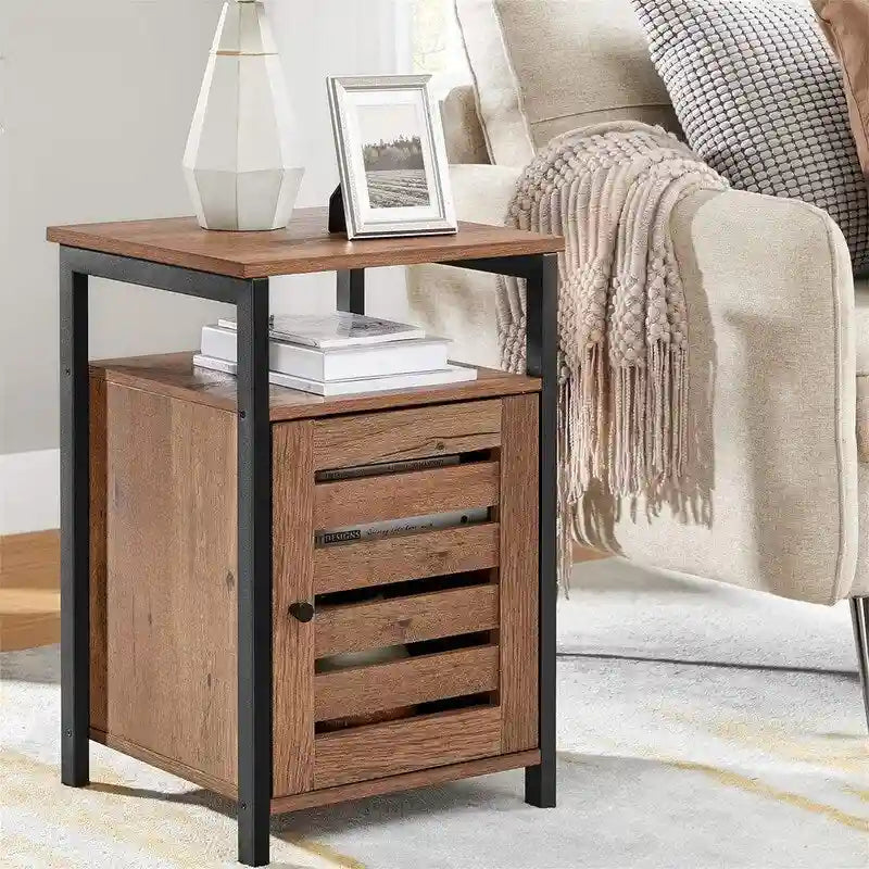 Industrial End Side Table with Adjustable Shelf