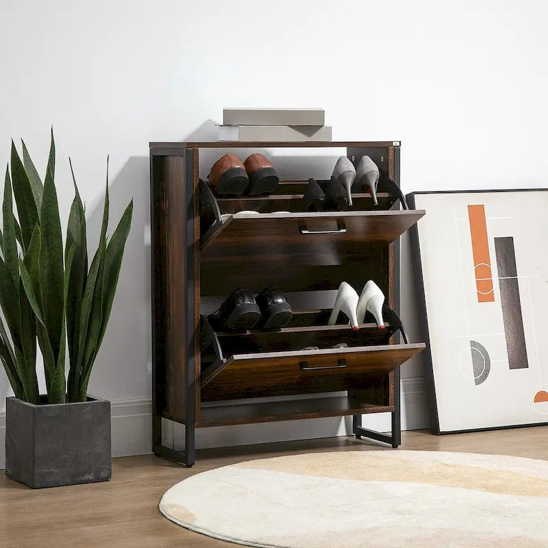 Narrow Shoe Cabinet with 2 Flip Storage Drawers