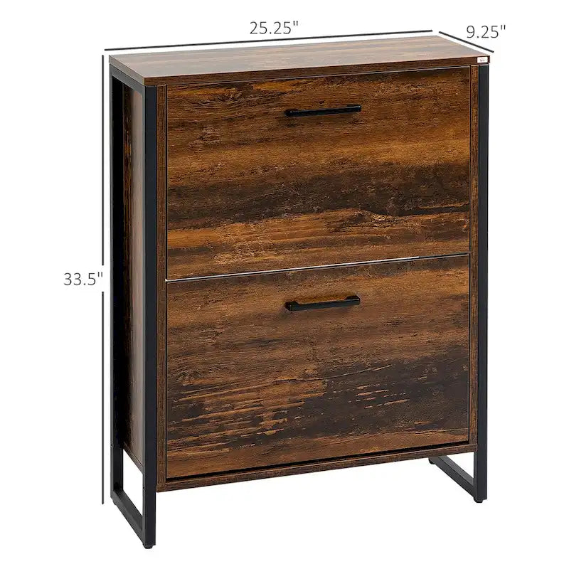 Narrow Shoe Cabinet with 2 Flip Storage Drawers