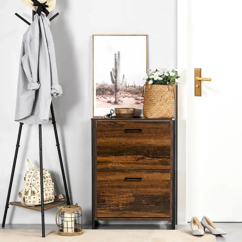 Narrow Shoe Cabinet with 2 Flip Storage Drawers