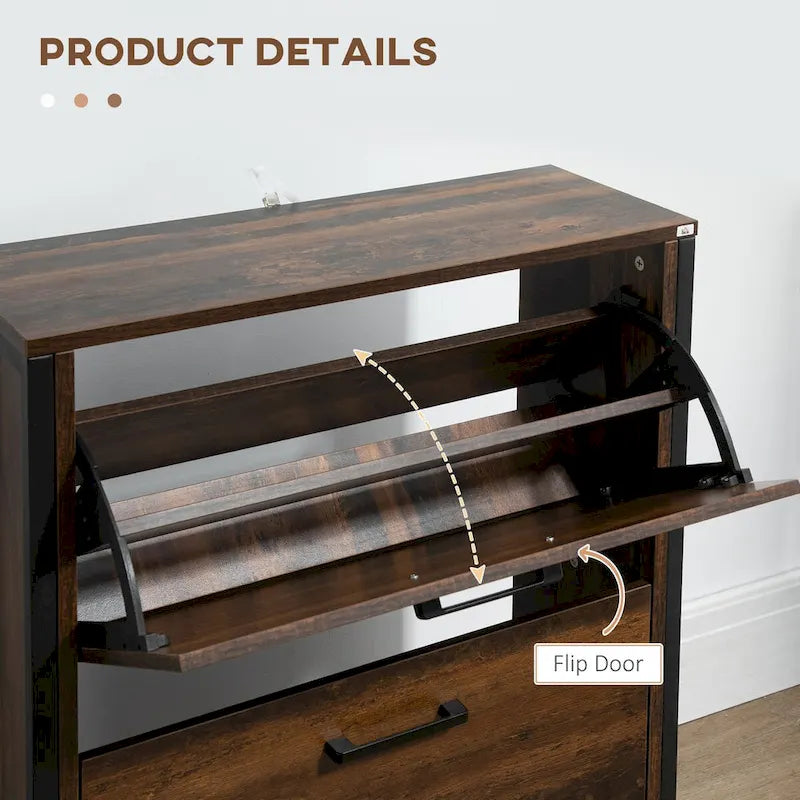Narrow Shoe Cabinet with 2 Flip Storage Drawers