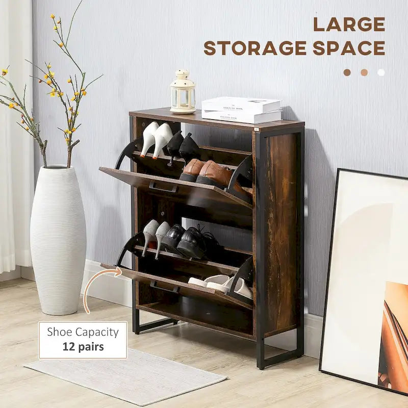 Narrow Shoe Cabinet with 2 Flip Storage Drawers