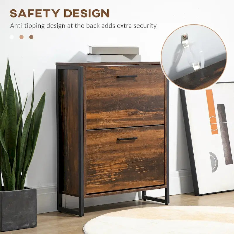 Narrow Shoe Cabinet with 2 Flip Storage Drawers