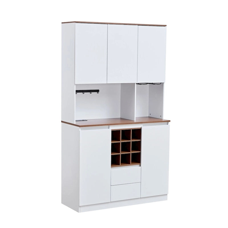 Coffee Bar Cabinet Kitchen Buffet with Storage Adjustable Shelves and Lighting