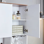Coffee Bar Cabinet Kitchen Buffet with Storage Adjustable Shelves and Lighting