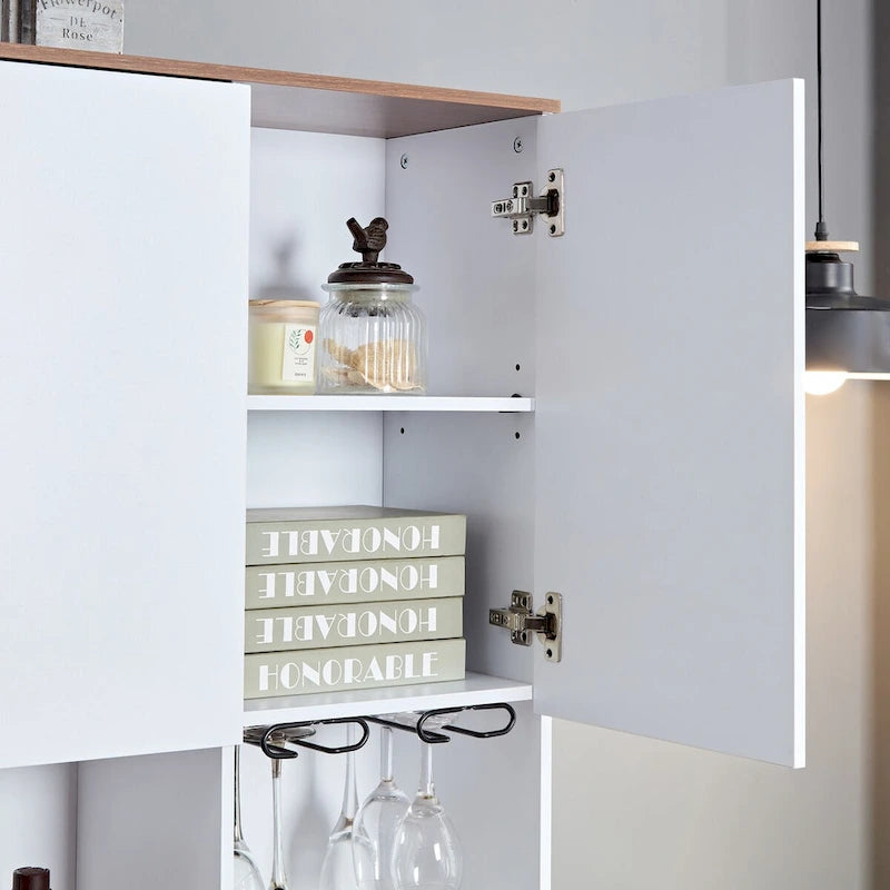 Coffee Bar Cabinet Kitchen Buffet with Storage Adjustable Shelves and Lighting