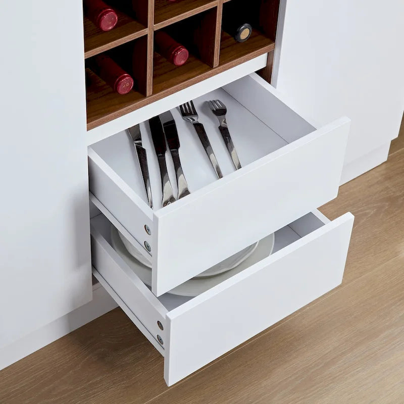 Coffee Bar Cabinet Kitchen Buffet with Storage Adjustable Shelves and Lighting