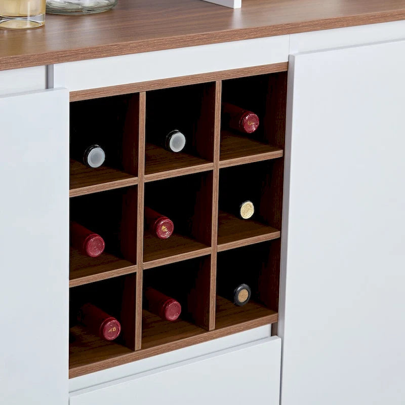 Coffee Bar Cabinet Kitchen Buffet with Storage Adjustable Shelves and Lighting
