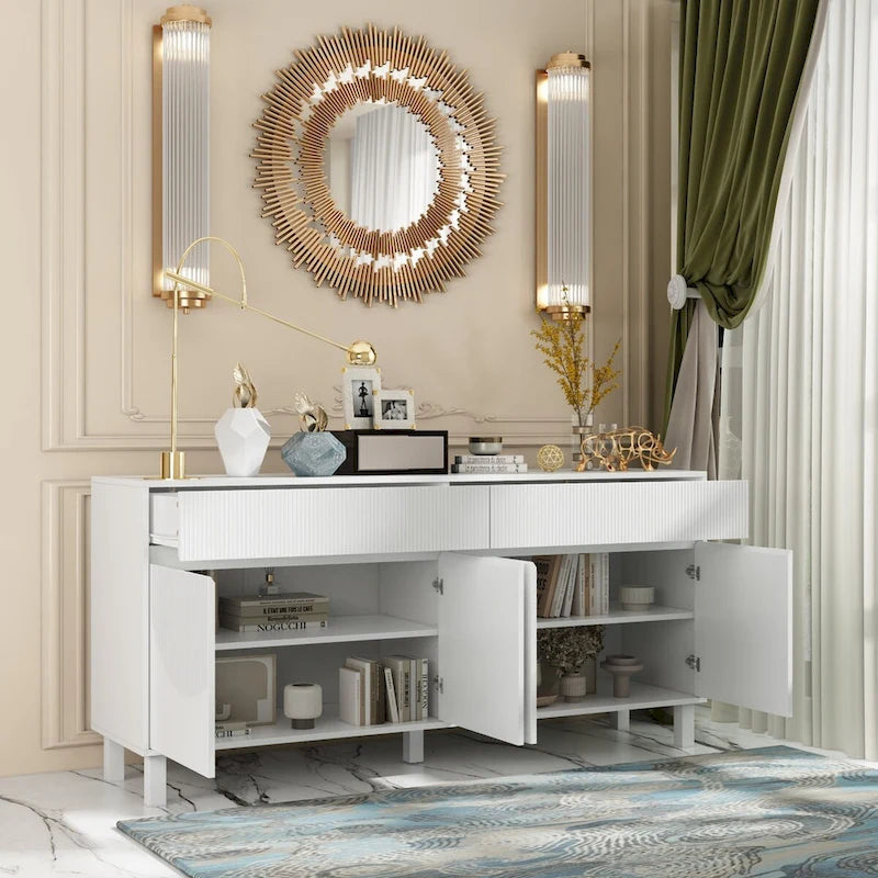 Buffet Storage Cabinet with Pine Leg and Adjustable Interior Sideboard - 63