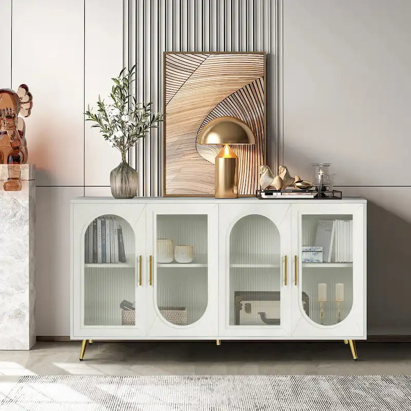 60 inches Wood TV Stand with Storage Cabinet and Glass Door