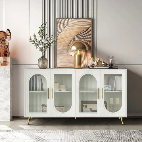 60 inches Wood TV Stand with Storage Cabinet and Glass Door