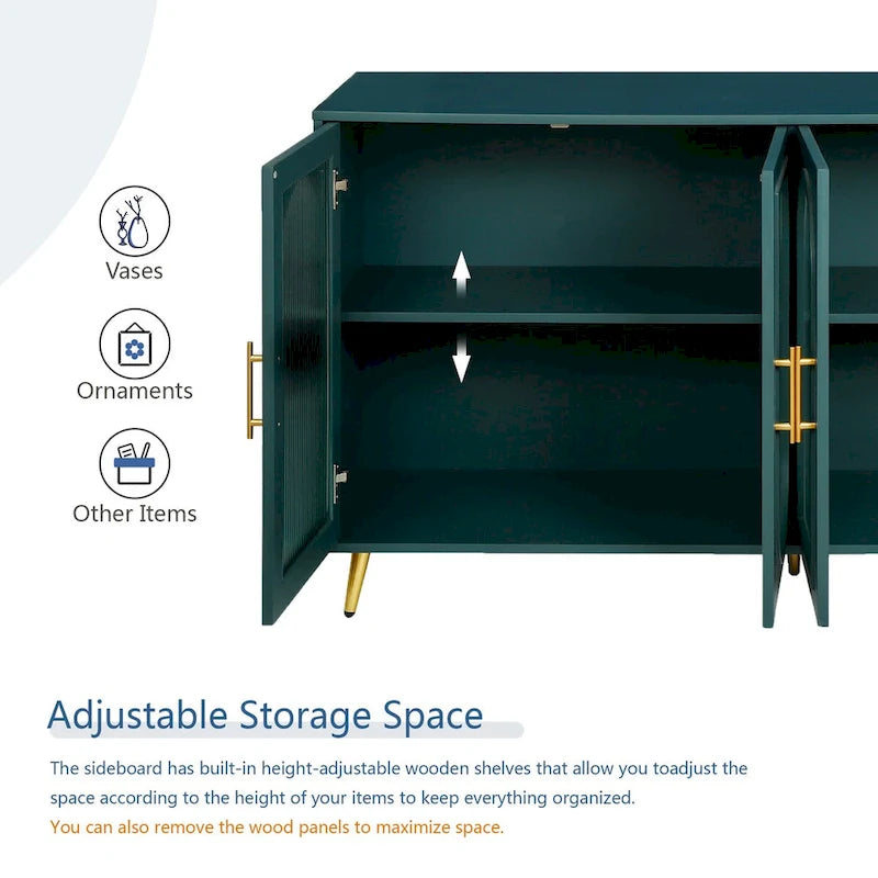 60 inches Wood TV Stand with Storage Cabinet and Glass Door