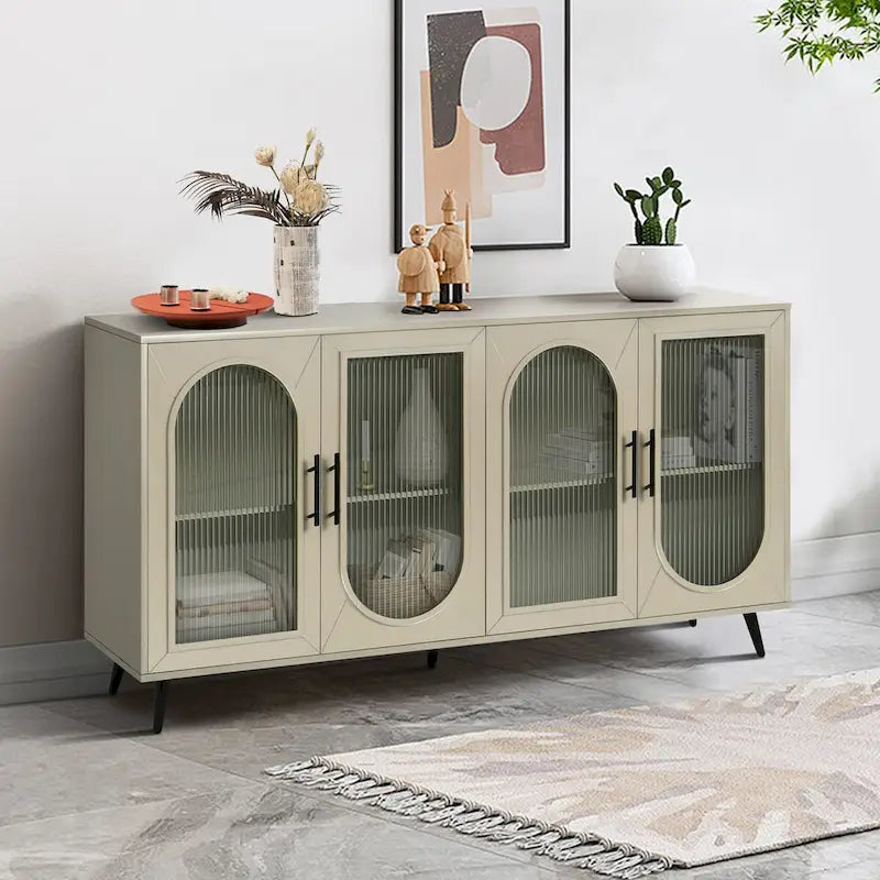 60 inches Wood TV Stand with Storage Cabinet and Glass Door