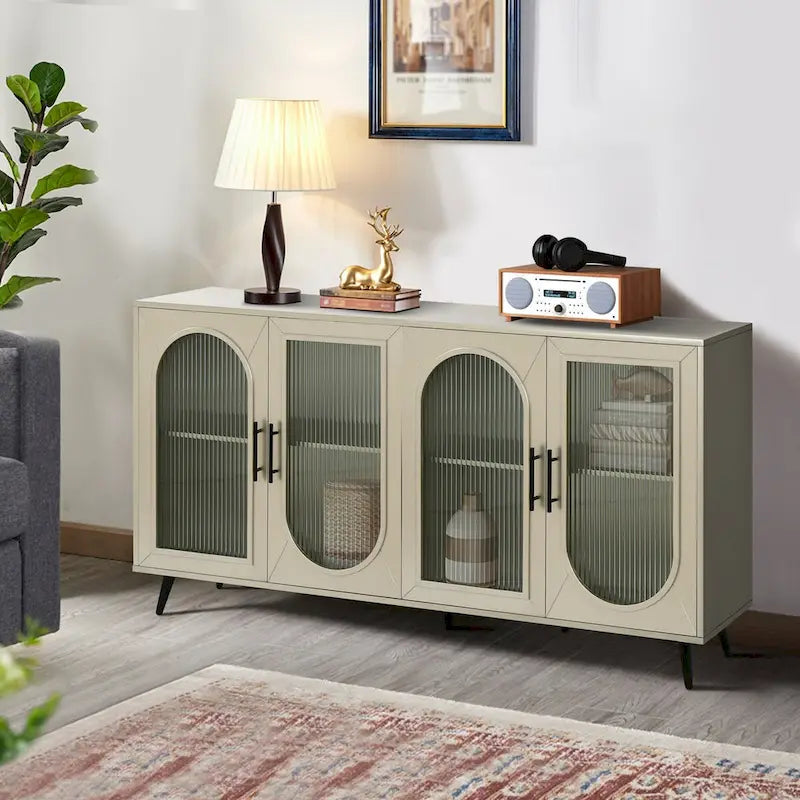 60 inches Wood TV Stand with Storage Cabinet and Glass Door