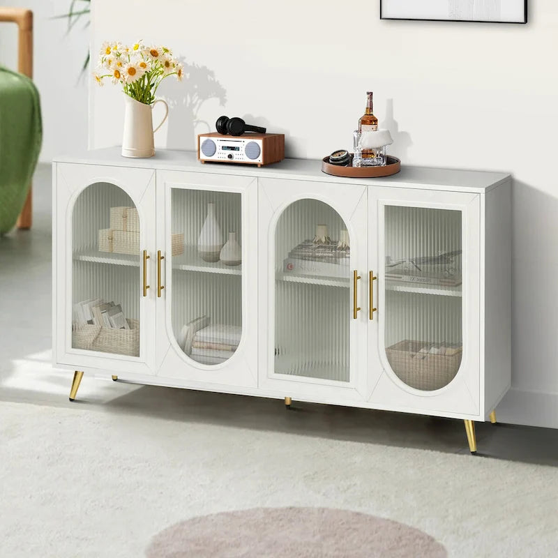 60 inches Wood TV Stand with Storage Cabinet and Glass Door