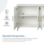 60 inches Wood TV Stand with Storage Cabinet and Glass Door