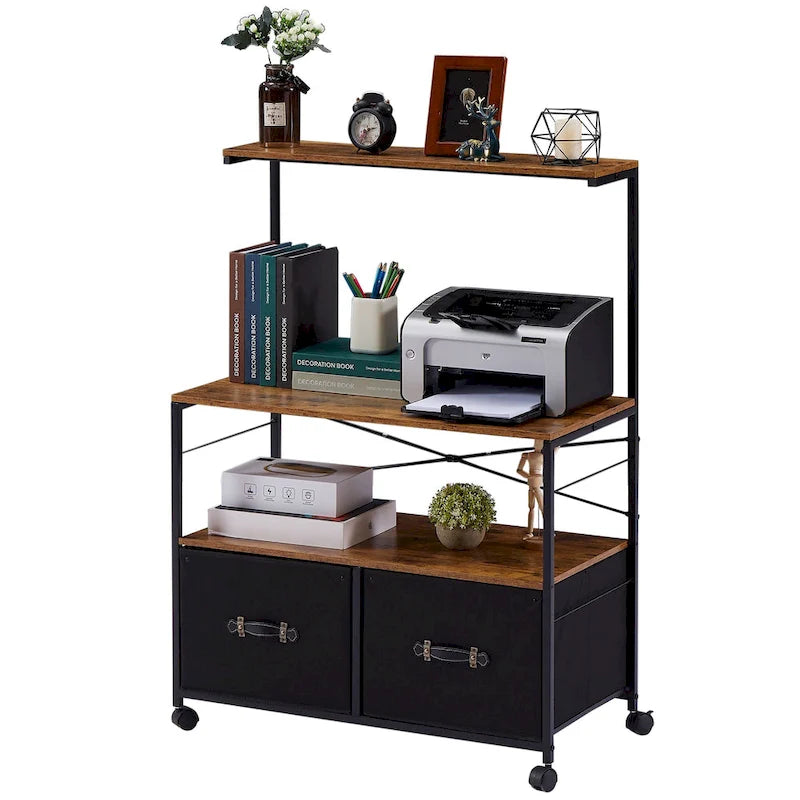 Javlergo 2-Drawer Lateral File Cabinet, Mobile Printer Stand with Open Storage Shelf for Home Office