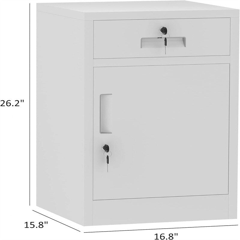 Metal Storage Cabinet with Lockable Drawer Door