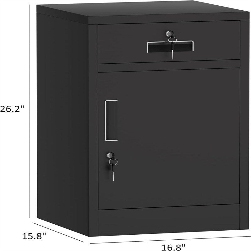 Metal Storage Cabinet with Lockable Drawer Door