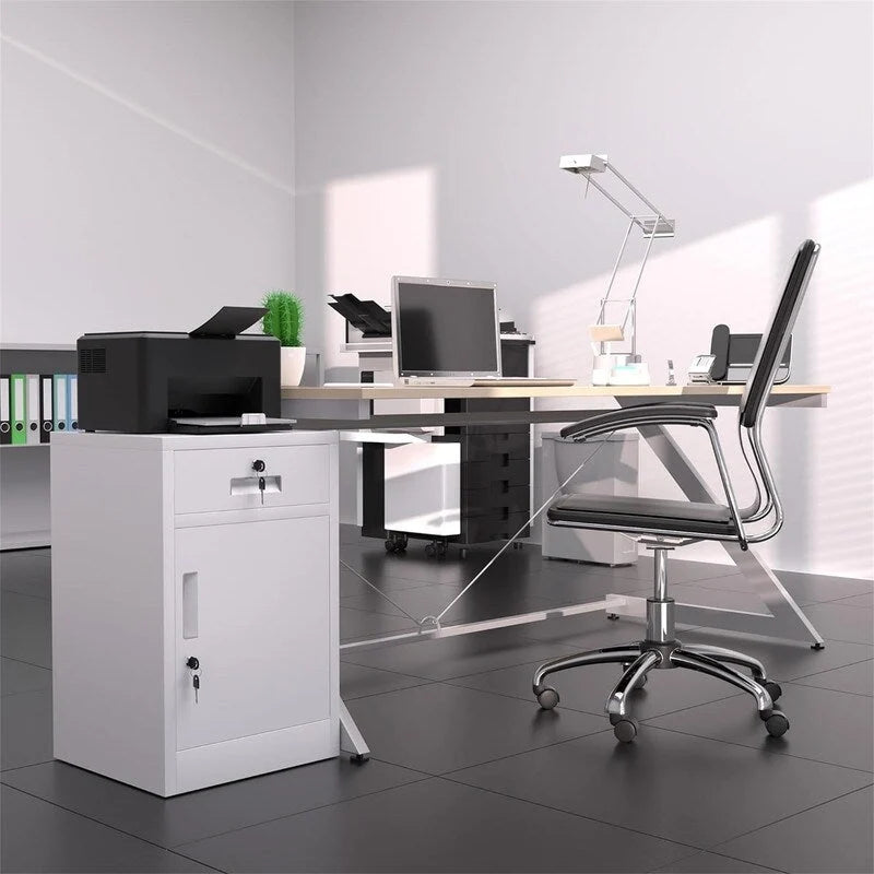 Metal Storage Cabinet with Lockable Drawer Door