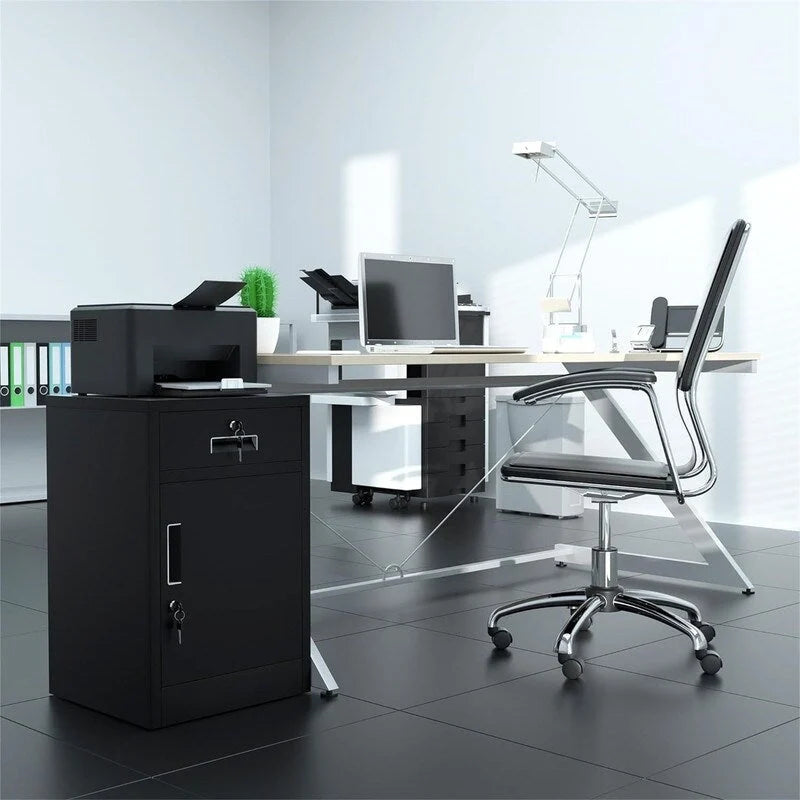 Metal Storage Cabinet with Lockable Drawer Door