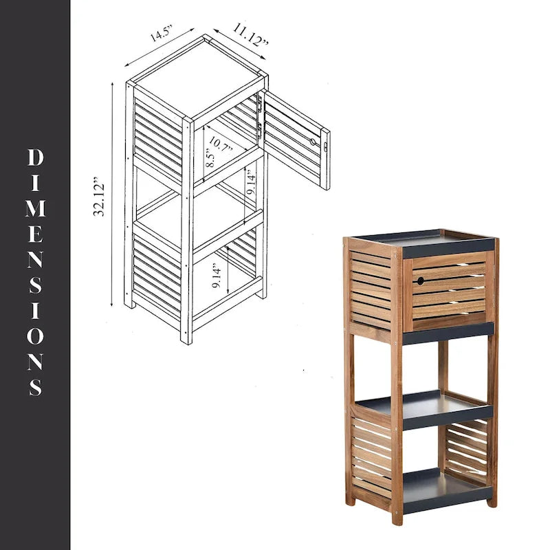 Compact Bathroom Storage Cabinet with Open Shelves - 14.5L x 11 3/4W x 32 6/8H