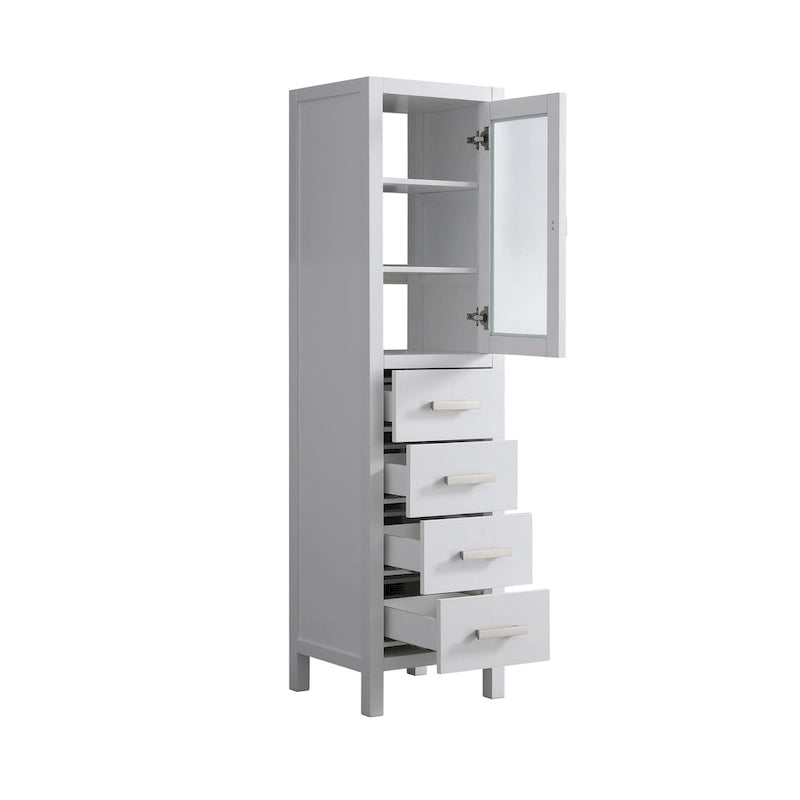Wooden Linen Cabinet with Drawers Glass Door - 66 inches