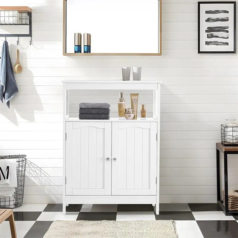 White MDF Bathroom Cabinet with Adjustable Shelf