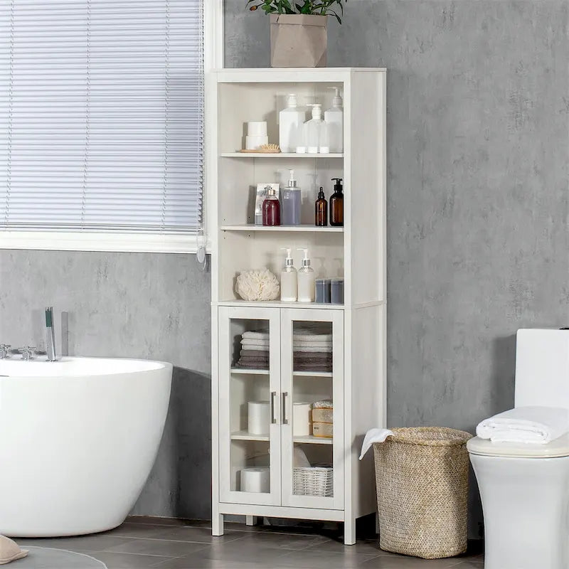 Tall Bathroom Storage Cabinet w/3 Tier Shelf,Freestanding Linen Tower
