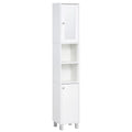 Tall Bathroom Storage Cabinet with Mirror, Wooden Freestanding Tower Cabinet with Adjustable Shelves