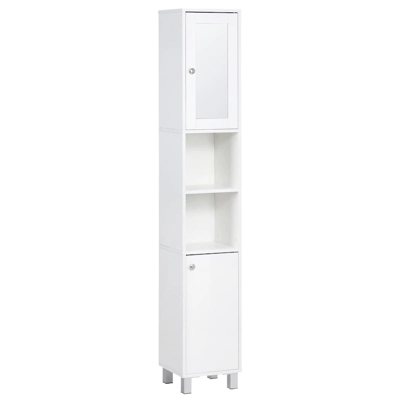 Tall Bathroom Storage Cabinet with Mirror, Wooden Freestanding Tower Cabinet with Adjustable Shelves