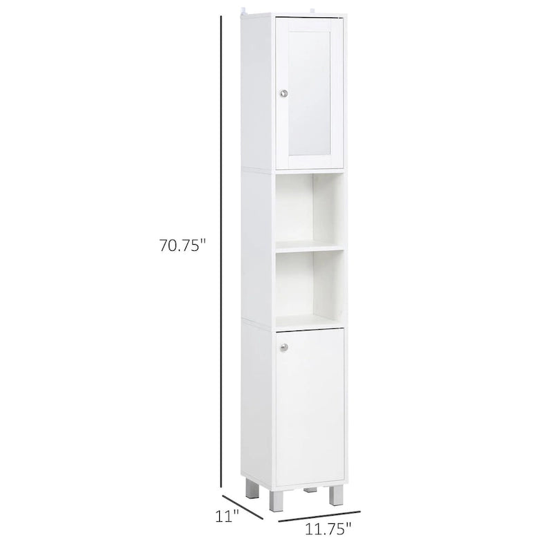 Tall Bathroom Storage Cabinet with Mirror, Wooden Freestanding Tower Cabinet with Adjustable Shelves