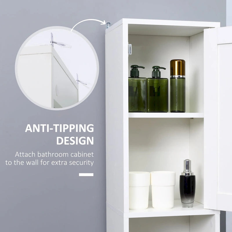 Tall Bathroom Storage Cabinet with Mirror, Wooden Freestanding Tower Cabinet with Adjustable Shelves