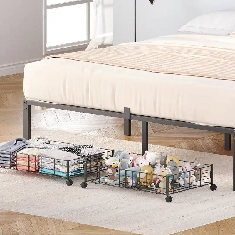 Foldable Metal Storage Basket with Lockable Wheels