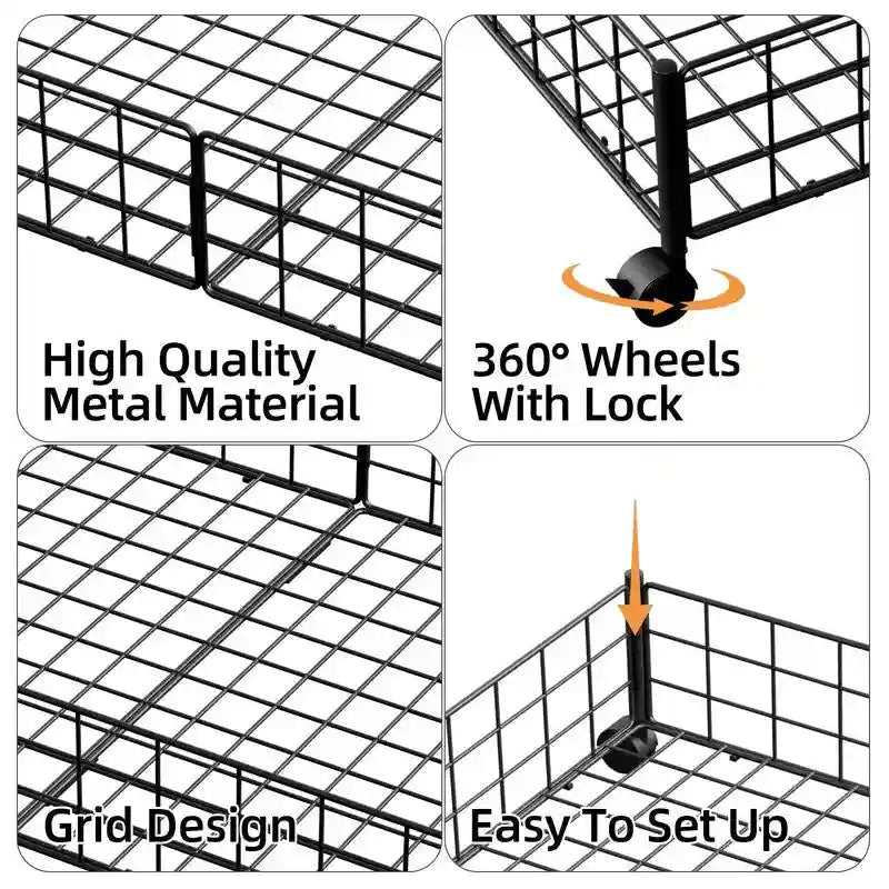 Foldable Metal Storage Basket with Lockable Wheels
