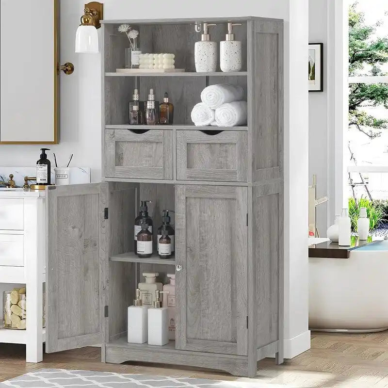 Tall MDF Storage Cabinet with Drawers Adjustable Shelves - 11.8D x 23.6W x 49.6H