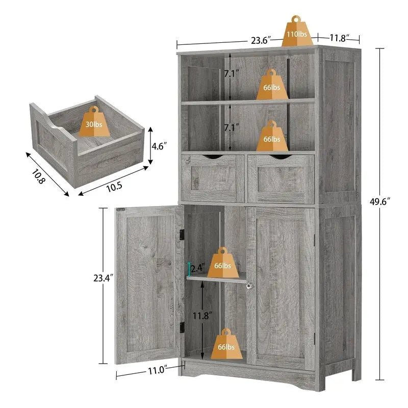 Tall MDF Storage Cabinet with Drawers Adjustable Shelves - 11.8D x 23.6W x 49.6H