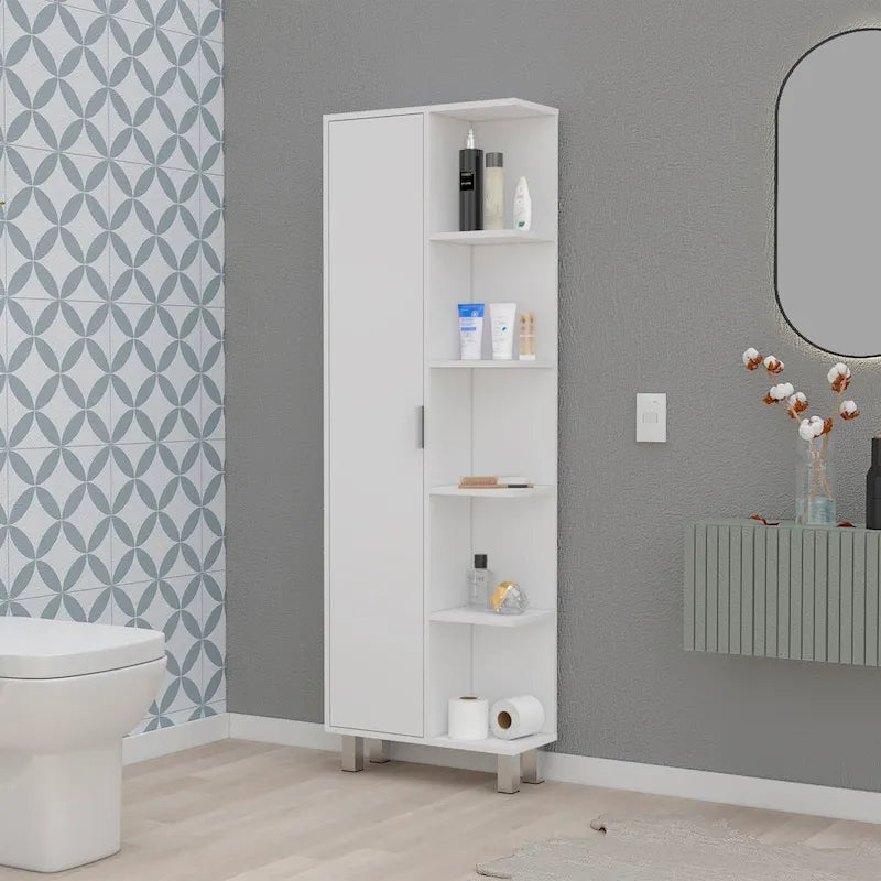 Modern White 1-Door Linen Cabinet for Bathroom