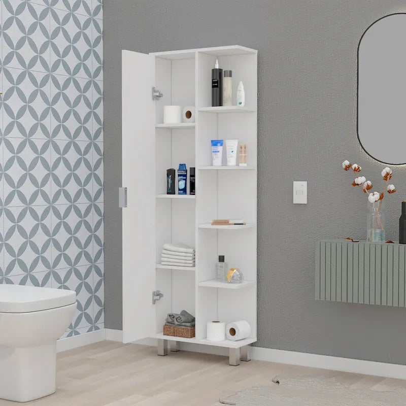 Modern White 1-Door Linen Cabinet for Bathroom