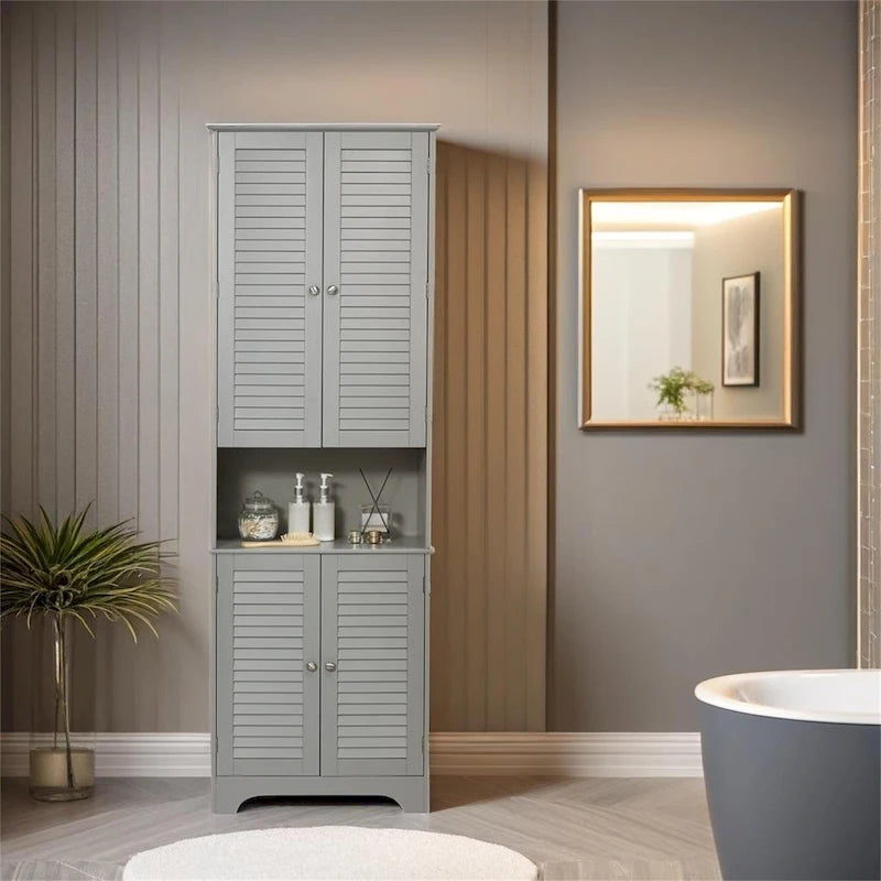 Tall Narrow Bathroom Storage Cabinet with Adjustable Shelves Doors