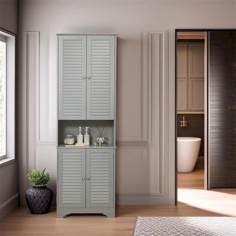 Tall Narrow Bathroom Storage Cabinet with Adjustable Shelves Doors